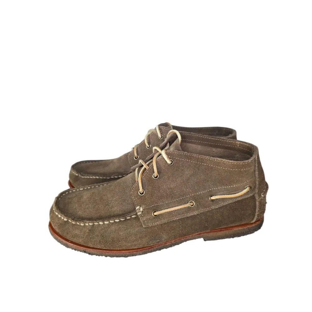 Minnetonka Mens 10.5 Brown Suede Leather Moc Toe Lace Up Ankle Boat Shoes